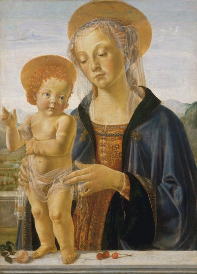 マドンナと子供、1470年頃（木の上のテンペラと金） 作： Andrea del Verrocchio